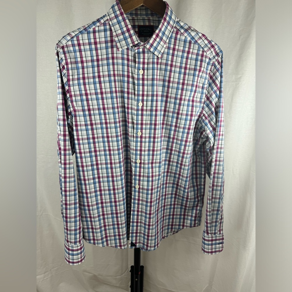 UNTUCKit Long Sleeve Shirt Mens Medium Blue Plaid Original Fit Button Up